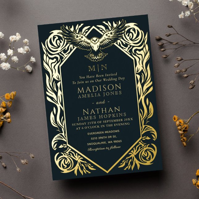 Faire-part de mariage de chouette de fantasy médié (Créateur téléchargé)