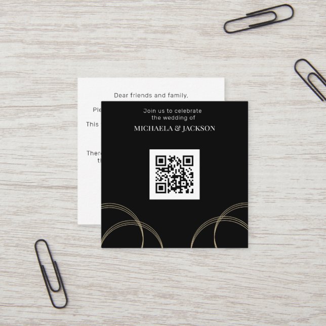 Faire-part de mariage de code QR Black Gold (Devant/Arrière en situation)