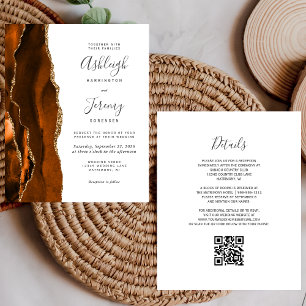 Faire-part de mariage de code QR blanc or rouille