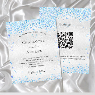 Faire-part de mariage de code QR bleu budget