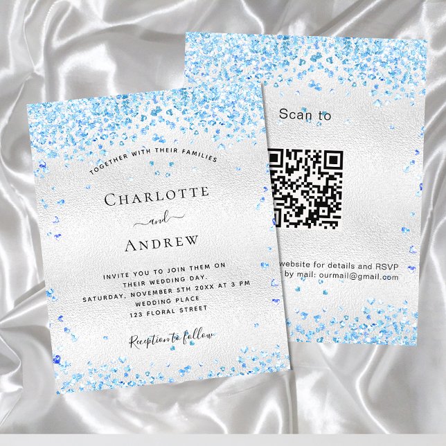 Faire-part de mariage de code QR bleu budget (Créateur téléchargé)