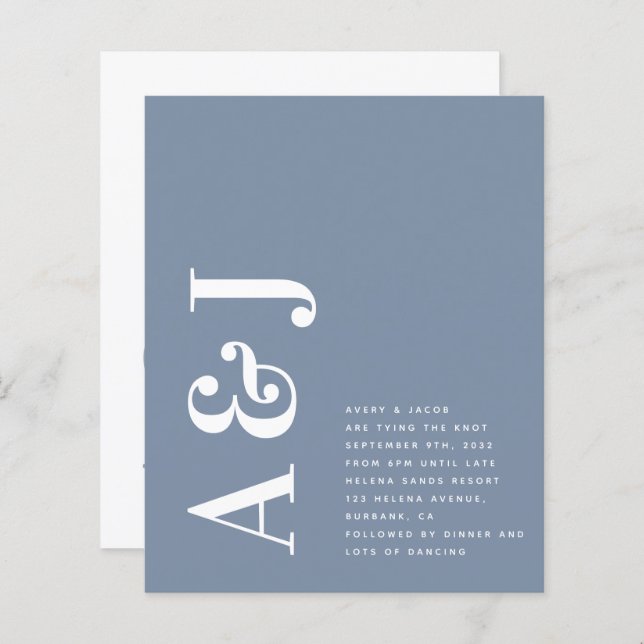 Faire-part de mariage de code QR bleu monogramme b (Devant / Derrière)