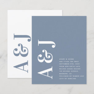 Faire-part de mariage de code QR bleu monogramme b