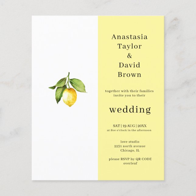 Faire-part de mariage de code QR citron jaune budg (Devant)