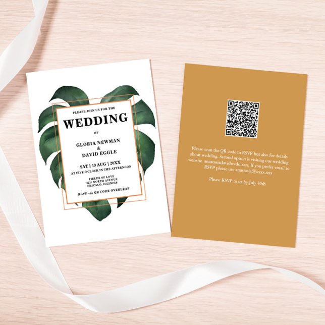 Faire-part de mariage de code QR de feuille de pal (Créateur téléchargé)