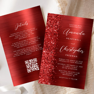 Faire-part de mariage de code QR de Glam rouge bud