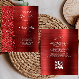 Faire-part de mariage de code QR de Glam rouge bud