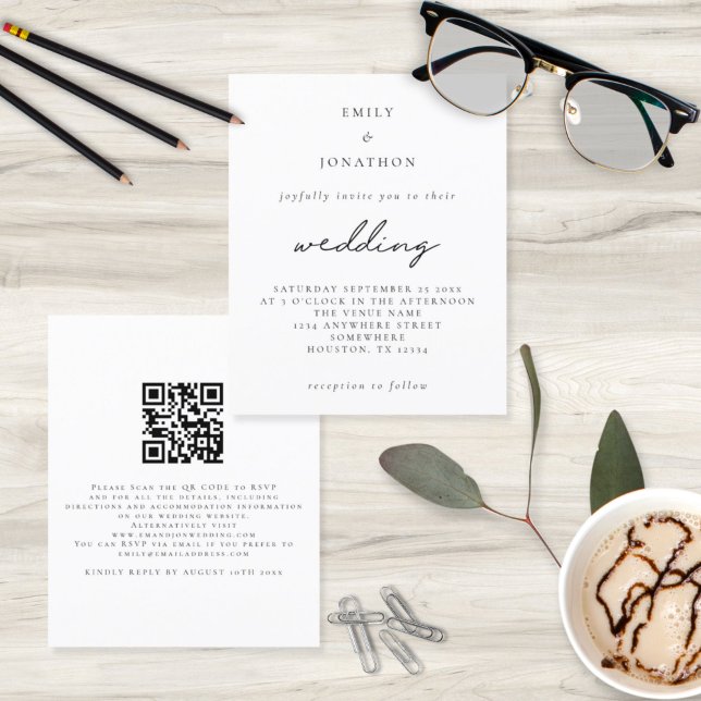 Faire-part de mariage de code QR de script simple  (Créateur téléchargé)