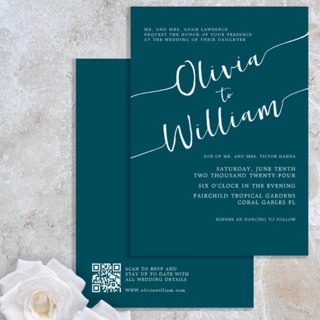Faire-part de mariage de code QR de script turquoi (Créateur téléchargé)