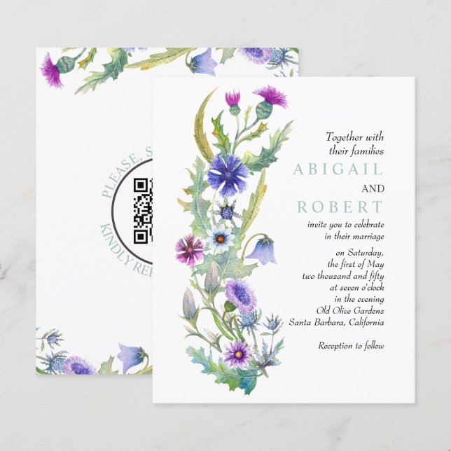FAIRE-PART DE MARIAGE de code QR du Fleur sauvage  (Devant / Derrière)