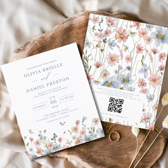 Faire-part de mariage de code QR du Fleur sauvage  (Créateur téléchargé)