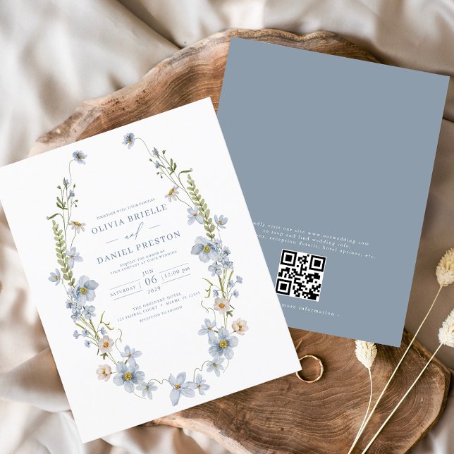 Faire-part de mariage de code QR du Fleur sauvage  (Créateur téléchargé)