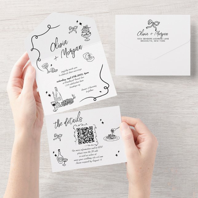 Faire-part de mariage de code QR du gribouillis à  (Créateur téléchargé)