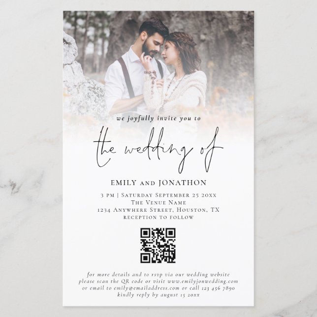 Faire-part de mariage de code QR du script de phot (Devant)