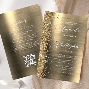 Faire-part de mariage de code QR Gold Glam Budget