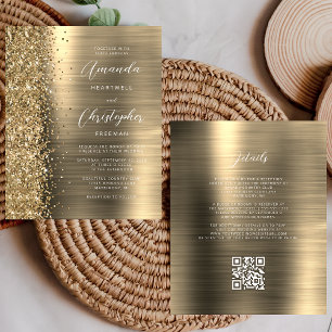 Faire-part de mariage de code QR Gold Glam Budget