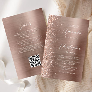 Faire-part de mariage de code QR Gold Glam Rose bu