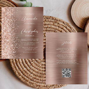 Faire-part de mariage de code QR Gold Glam Rose bu