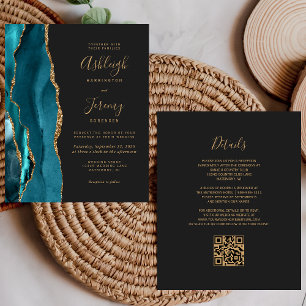 Faire-part de mariage de code QR Gold Turquoise