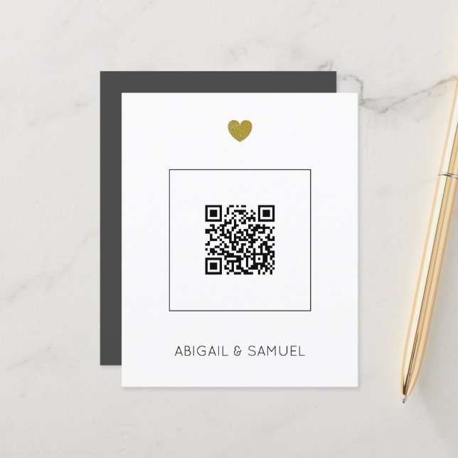 Faire-part de mariage de code QR gris foncé du bud (Devant/Arrière en situation)