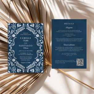 Faire-part de mariage de code QR mexicain de Blue 