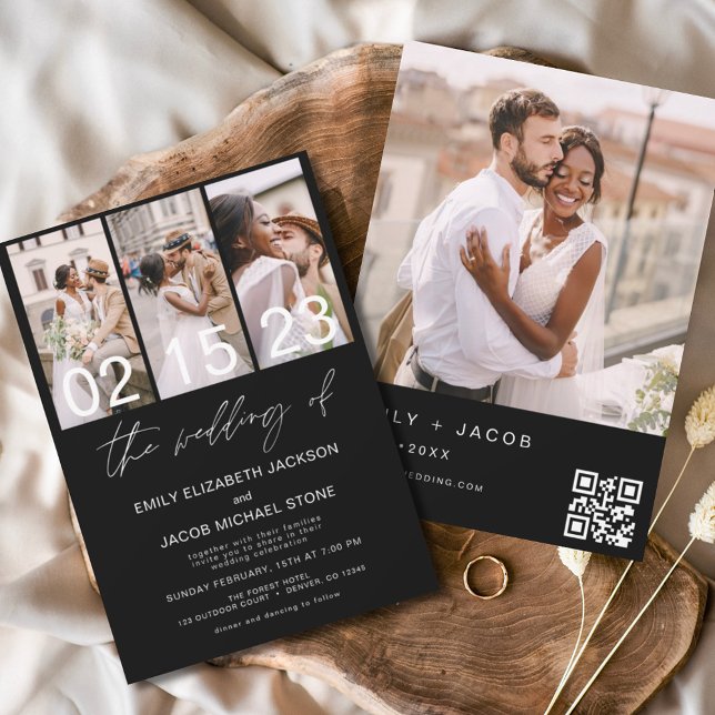 Faire-part de mariage de code QR photo noir budget (Créateur téléchargé)