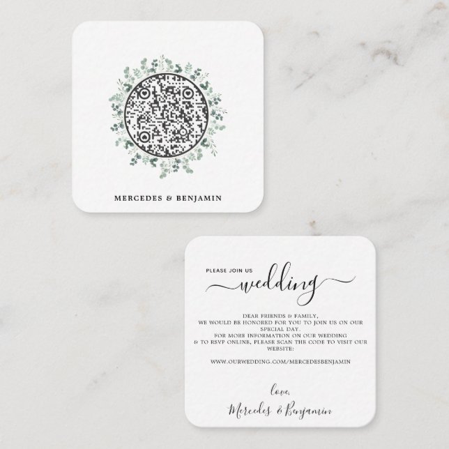 Faire-part de mariage de code QR simple Eucalyptus (Devant / Derrière)