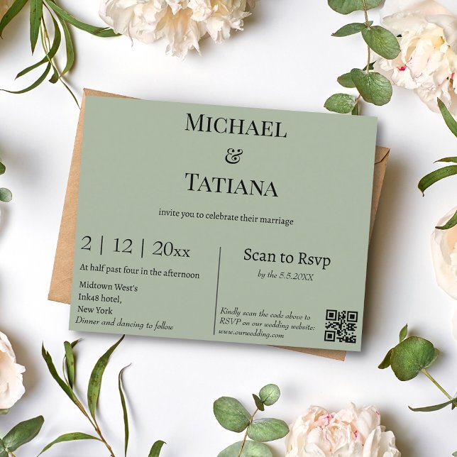 faire-part de mariage de code rsvp qr vert moderne (Créateur téléchargé)
