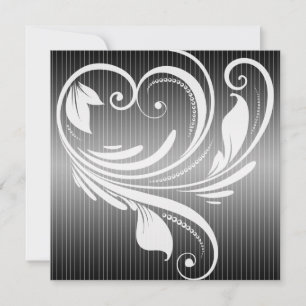 Faire-part de mariage de coeur à rayures noir et b