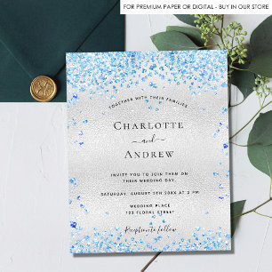 Faire-part de mariage de coeur bleu argent budget