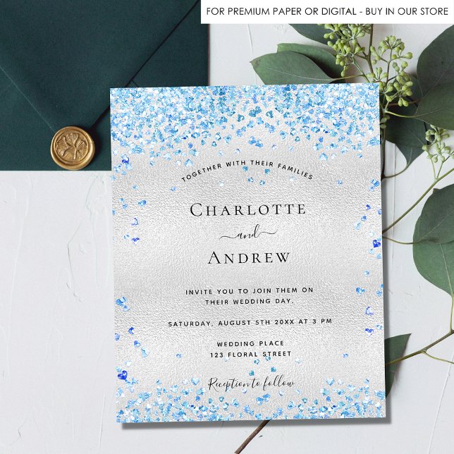 Faire-part de mariage de coeur bleu argent budget (Créateur téléchargé)