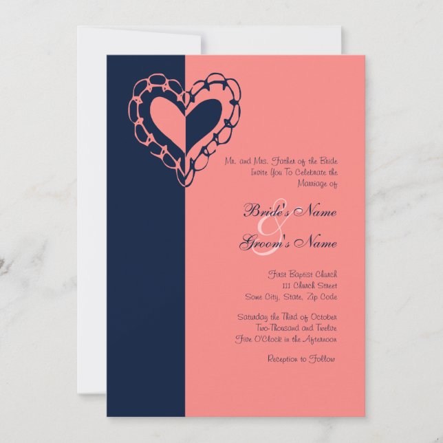 Faire-part de mariage de coeur bleu et rose (Devant)