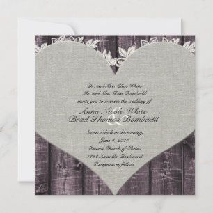 Faire-part de mariage de coeur en bois violet rust