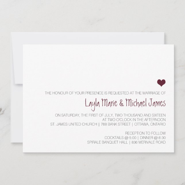 faire-part de mariage de coeur simple de Marsala (Devant)
