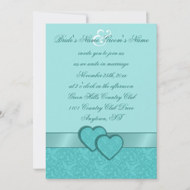 Faire-part de mariage de coeurs de ruban et de (Devant)