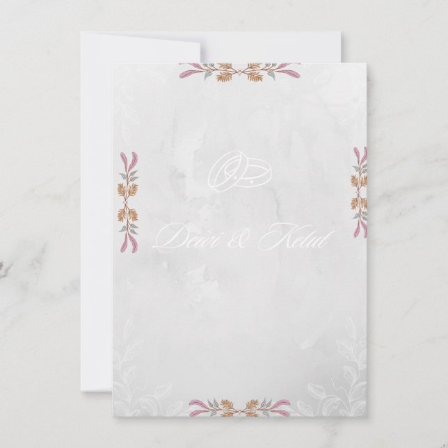 Faire-part de mariage de coin floral Navy et Blush (Devant)