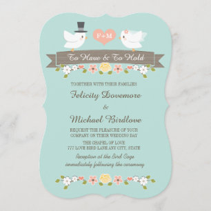 Faire-part de mariage de colombe d'inséparables de