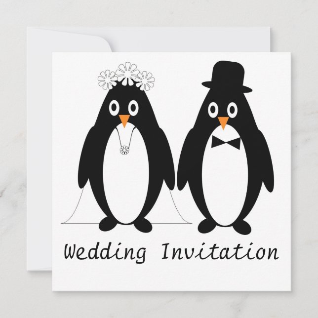 Faire-part de mariage de conception de pingouin (Devant)
