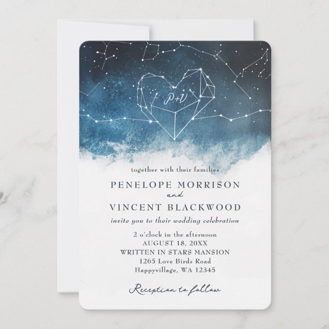 Faire-part de mariage de constellation cardiaque (Devant)