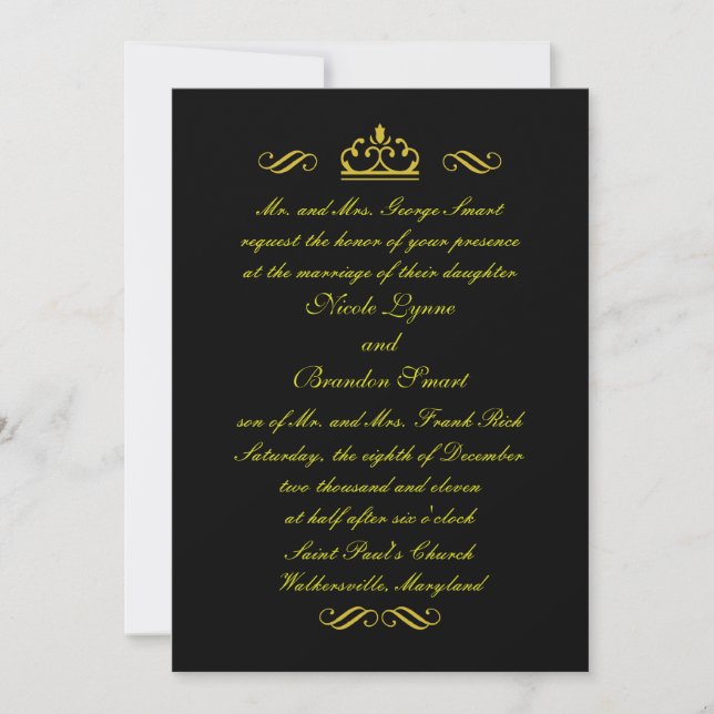 Faire-part de mariage de conte de fées d'or jaune (Devant)