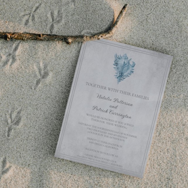 Faire-part de mariage de coque conique bleu (Blue Conch Shell Wedding Invitation)