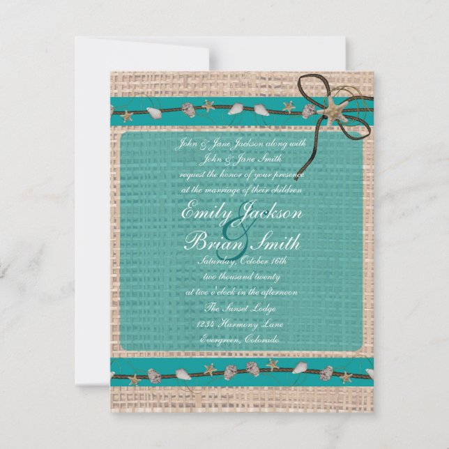 faire-part de mariage de coquillage bleu turquoise (Devant)