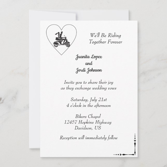 Faire-part de mariage de couple à moto (Devant)