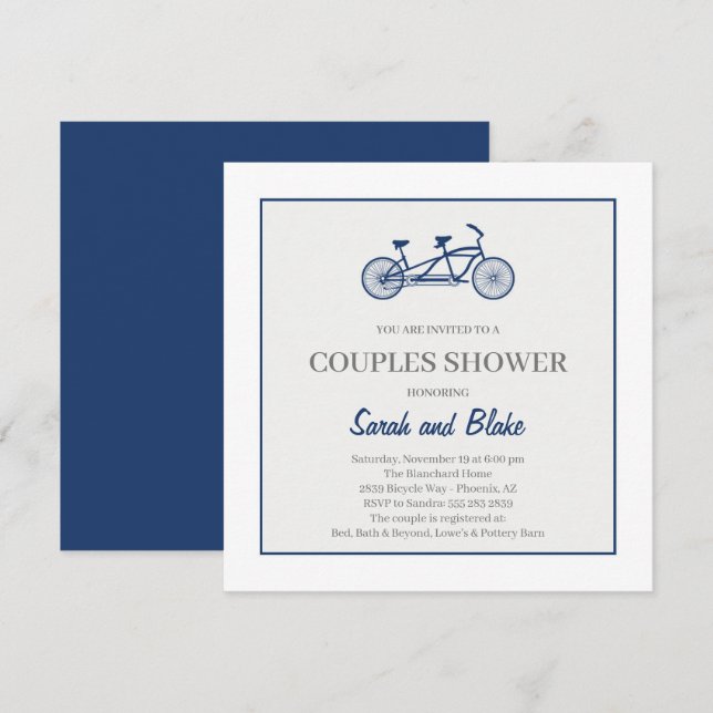 Faire-part de Mariage de Couple à Vélo en Tandem (Devant / Derrière)
