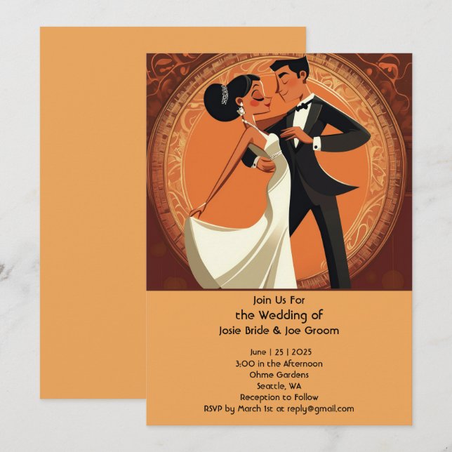 Faire-part de mariage de couple dansant élégant (Devant / Derrière)