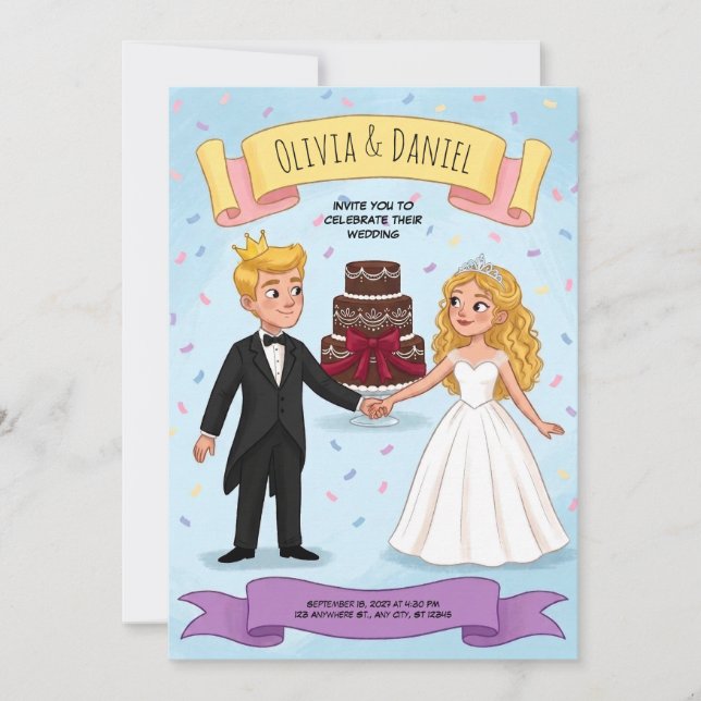 Faire-part de mariage de couple de dessin animé de (Devant)