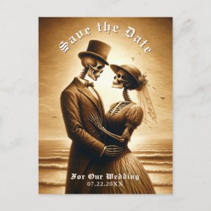 Faire-part de mariage de couple de squelettes sépi