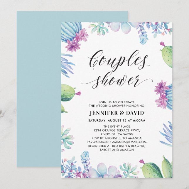 Faire-part de mariage de couple de succulentes (Devant / Derrière)