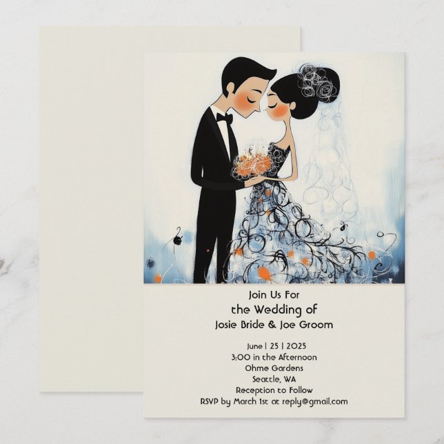 Faire-part de mariage de couple design rétro (Devant / Derrière)