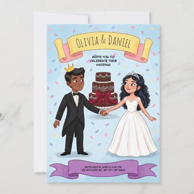 Faire-Part de Mariage de Couple Mignon de Dessin A (Devant)